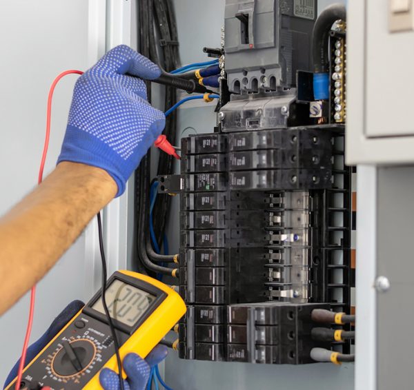 electrician working on a panel board